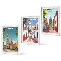 Coloray 3-Delige Schilderij Set - Europese Steden In Kleurrijke Illustraties - 40 x 60 - Decoratieve Schilderijen - Wanddecoratie - Hal - Moderne Wanddecoratie