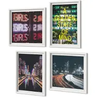 Coloray 4-Delige Schilderij Set - Neonreclames Van De Stad 'S Nachts Stadsgezichten - 40 x 40 En 40 x 60 - Wanddecoratie - Muurdecoratie - Moderne Interieurdecoratie - Interieur Decoratie