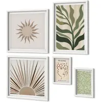 Coloray 4-Delige Schilderij Set - Stijlvolle afbeeldingen met plantmotieven en abstracte patronen. - 50 x 50 cm, 20 x 30 cm en 40 x 60 cm - Decoratieve Muurdecoratie - Slaapkamer - Woonkamer Decoratie
