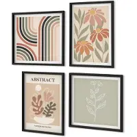 Coloray 4-Delige Schilderij Set - Abstracte planten en patronen in pastelkleuren - 40 x 40 cm en 40 x 60 cm - Wanddecoratie - Schilderijen Set - Interieur - Decoratieve Schilderijen