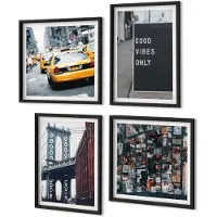 Coloray 4-Delige Schilderij Set - Brug In De Stad. Opschriften Op Straat. Luchtfoto. - 40 x 40 cm En 40 x 60 cm - Decoratieve Schilderijen - Wanddecoratie - Hal - Interieur Decoratie