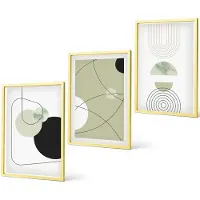 Coloray 3-Delige Schilderij Set - Abstracte Vormen In Ingetogen Kleuren - 40 x 40 cm En 40 x 60 cm - Moderne Wanddecoratie - Woonkamer - Decoratieve Schilderijen