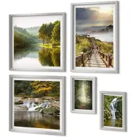 Coloray 5-Delige Schilderij Set - Groene Bladplanten En Stijlvolle Vetplanten - 20 x 30 cm - Decoratieve Schilderijen - Woonkamer - Interieur - Muurdecoratie