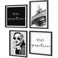 Coloray 4-Delige Schilderij Set - Portretten Franse Eiffeltoren Inspirerende Slogans - 40 x 40 cm En 40 x 60 cm - Decoratieve Schilderijen - Woonkamer - Interieur