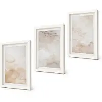 Coloray 3-Delige Schilderij Set - Aquarelvlekken en bladeren in pastelkleuren - 20x30 - Schilderijen Set - Wanddecoratie - Woonkamer - Stijlvolle Muurdecoratie