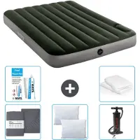 Intex luchtbed - tweepersoonsbed - 137 x 191 x 25 cm - groen - inclusief hoeslaken, kussens, pomp en reparatieset, en kussensloop