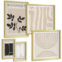 Tulup 5-Delige Schilderij Set - Stijlvolle afbeeldingen in natuurlijke tinten met plantmotieven. - 50 x 50 cm, 20 x 30 cm en 40 x 60 cm - Muurdecoratie - Wanddecoratie - Slaapkamer