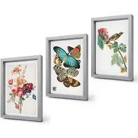Coloray 4-Delige Schilderij Set - Bloemen, vlinders en vogels in pasteltinten - 20 x 30 cm - Muurdecoratie - Decoratieve Schilderijen - Wohnzimmer - Interieur Decoratie