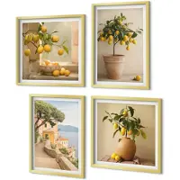 Coloray 4-Delige Schilderij Set - Citroenbomen in potten en op de vensterbank - 40 x 40 cm en 40 x 60 cm - Decoratieve Muurdecoratie - Slaapkamer - Decoratieve Schilderijen