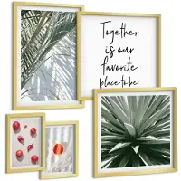 Tulup 5-Delige Schilderij Set - Boho-stijl met plantmotieven en tropisch fruit. - 50 x 50 cm, 20 x 30 cm en 40 x 60 cm - Decoratieve Schilderijen - Wanddecoratie - Hal - Moderne Wanddecoratie