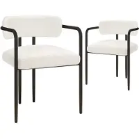 Puluomis eethoekstoelen met armleuningen, set van 2, ergonomische keukenstoelen met beklede zitting, teddyfleece bekleding, draagvermogen 120 kg, wit