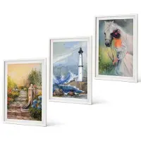 Coloray 3-Delige Schilderij Set - Natuurlandschap, Vuurtoren En Meisje Met Paard - 40 x 60 - Schilderijen Set - Wanddecoratie - Woonkamer - Decoratieve Schilderijen