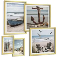 Tulup 5-Delige Schilderij Set - Sfeer aan zee, ontspanning aan zee en strand - 50 x 50 cm, 20 x 30 cm en 40 x 60 cm - Stijlvolle Wanddecoratie - Interieur - Woonkamer Decoratie
