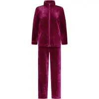 Gaubert Dames Fleece Huispak met Rits - Loungewear - Superzacht en Warm Coral Fleece - Bordeaux Rood - 2332-Red - Maat XL