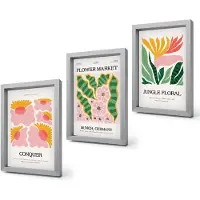Coloray 4-Delige Schilderij Set - Bloemen en bladeren in moderne stijl op posters - 20 x 30 cm - Stijlvolle Muurdecoratie - Kantoor - Woonkamer Decoratie