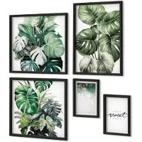 Coloray 5-Delige Schilderij Set - Decoratieve Plantmotieven In Een Moderne Stijl - 50 x 50 cm, 20 x 30 cm En 40 x 60 cm - Stijlvolle Wanddecoratie - Interieur - Stijlvolle Muurdecoratie