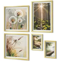 Coloray 5-Delige Schilderij Set - Boslandschappen Met Natuur En Rust Op De Achtergrond. - 50 x 50 cm, 20 x 30 cm En 40 x 60 cm - Muurdecoratie - Wanddecoratie - Hal - Woonkamer Decoratie