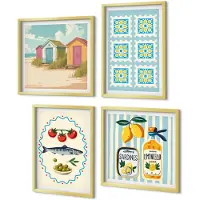 Coloray 4-Delige Schilderij Set - Illustraties van keukens in mediterrane stijl - 40 x 40 cm en 40 x 60 cm - Wanddecoratie - Schilderijen Set - Interieur - Muurdecoratie