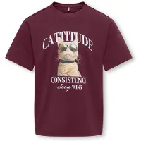 ONLY KIDS GIRL rechtvallend gebreide T-shirt met print - donkerrood Meisjes Polyester Ronde hals - maat 158/164