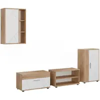 Vicco Woonwand Berno, Goudkleurig Eiken/Wit, Set van 4 stuks