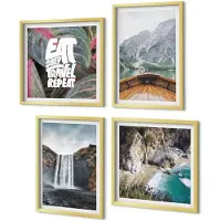 Coloray 4-Delige Schilderij Set - Waterval Bergen Reizen Natuur Lodz | Vegetatie - 40 x 40 cm en 40 x 60 cm - Muurdecoratie - Interieur Decoratie - Stijlvolle Muurdecoratie