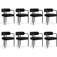 Puluomis eethoekstoelen met armleuningen, set van 8, ergonomische keukenstoelen met beklede zitting, teddyfleece bekleding, draagvermogen 120 kg, zwart