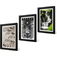 Coloray 4-Delige Schilderij Set - Rust van de natuur met stenen, een waterval en een Boeddha. - 20 x 30 cm - Stijlvolle Muurdecoratie - Kantoor - Decoratieve Schilderijen