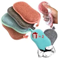 Aihontai Set van 6 herbruikbare, wasbare microvezel afwassponzen (4 + 2 gratis) – Dubbelzijdig antibacterieel – Magische schrobborstel