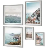 Coloray 4-Delige Schilderij Set - Kustlandschappen met charmante stadjes en stranden - 50 x 50 cm, 20 x 30 cm en 40 x 60 cm - Stijlvolle Muurdecoratie - Kantoor - Moderne Wanddecoratie