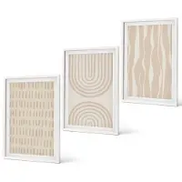 Coloray 3-Delige Schilderij Set - Abstracte patronen in beige en witte tinten. - 40x60 - Wanddecoratie - Woonkamer Decoratie - Interieur Decoratie