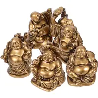 ABOOFAN 6 Stuks Hars Lachende Boeddha Beeldje Feng Shui Rijkdom Zen Decor