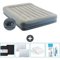Intex Luchtbed - 2-Persoons - 152 x 203 x 30 cm - Grijs - Inclusief pomp - Hoeslaken - Kussen - Reparatieset en Kussenbeschermer