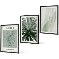 Coloray 3-Delige Schilderij Set - Plantenpatronen In Tinten Groen En Beige - 40 x 60 cm - Wanddecoratie - Schilderijen Set - Kantoor - Stijlvolle Muurdecoratie