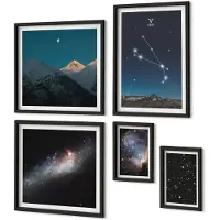 Coloray 5-Delige Schilderij Set - Kosmische Blikken Op De Sterrenbeelden En Sterrenstelsels Van De Nachtelijke Hemel - 50 x 50 cm, 20 x 30 cm En 40 x 60 cm - Muurdecoratie - Interieur Decoratie