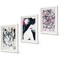 Coloray 3-Delige Schilderij Set - Abstracte verfpatronen Vrouw met hoed - 20x30 - Wanddecoratie - Woonkamer Decoratie - Muurdecoratie