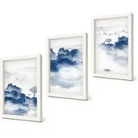 Coloray 3-Delige Schilderij Set - Wolkengebergte met bomen en vogels op de achtergrond - 20x30 - Stijlvolle Wanddecoratie - Interieur - Interieur Decoratie