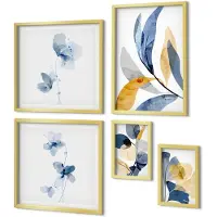 Coloray 5-Delige Schilderij Set - Plantmotieven In Pasteltinten Voor Interieurs - 50 x 50 cm, 20 x 30 cm En 40 x 60 cm - Wanddecoratie - Woonkamer Decoratie - Moderne Wanddecoratie