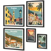 Coloray 5-Delige Schilderij Set - Europese Stadsgezichten En Pittoreske Uitzichten - 50 x 50 cm, 20 x 30 cm En 40 x 60 cm - Decoratieve Muurdecoratie - Slaapkamer - Moderne Wanddecoratie