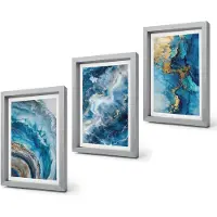 Coloray 4-Delige Schilderij Set - Blauwe abstracte patronen in drie schilderijen - 20 x 30 cm - Muurdecoratie - Interieur Decoratie - Decoratieve Schilderijen