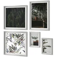 Coloray 5-Delige Schilderij Set - Brug In Het Bos, Meer Met Boten, Uitzicht Op De Bergen - 20 x 30 cm - Wanddecoratie - Schilderijen Set - Kantoor - Interieur Decoratie