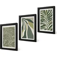 Coloray 4-Delige Schilderij Set - Bladpatronen en golvende lijnen in groene tinten - 20 x 30 cm - Muurdecoratie - Wanddecoratie - Slaapkamer