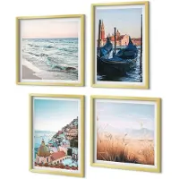 Coloray 4-Delige Schilderij Set - Uitzicht op zee, Italiaanse architectuur, Venetië - 40 x 40 cm en 40 x 60 cm - Muurdecoratie - Wanddecoratie - Slaapkamer - Interieur Decoratie