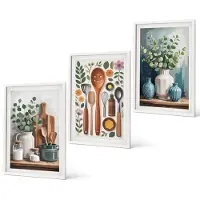 Coloray 3-Delige Schilderij Set - Keukenaccessoires met planten in een moderne stijl - 40x60 - Muurdecoratie - Schilderijen Set - Woonkamer - Woonkamer Decoratie