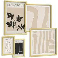 Tulup 5-Delige Schilderij Set - Stijlvolle afbeeldingen met plantmotieven en abstracte vormen. - 50 x 50 cm, 20 x 30 cm en 40 x 60 cm - Wanddecoratie - Schilderijen Set - Interieur - Muurdecoratie