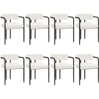 Puluomis - Eetkamerstoelen - Set van 8 - Teddy Fleece - Metalen poten - Gevoerde zitkussens - Wit