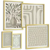 Tulup 5-Delige Schilderij Set - Bloemenmotieven in Scandinavische stijl met verfijnde patronen - 50 x 50 cm, 20 x 30 cm en 40 x 60 cm - Muurdecoratie - Schilderijen Set - Woonkamer