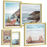 Tulup 5-Delige Schilderij Set - Italiaanse kustplaatsen en ontspannende stranden - 50 x 50 cm, 20 x 30 cm en 40 x 60 cm - Schilderijen Set - Wanddecoratie - Woonkamer