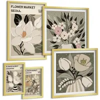 Tulup 5-Delige Schilderij Set - Bloemmotieven van de markten van Londen en Seoul - 50 x 50 cm, 20 x 30 cm en 40 x 60 cm - Wanddecoratie - Schilderijen Set - Kantoor - Interieur Decoratie