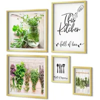Coloray 5-Delige Schilderij Set - Keukeninspiratie Met Kruiden En Een Passie Voor Koken - 50 x 50 cm, 20 x 30 cm En 40 x 60 cm - Decoratieve Muurdecoratie - Slaapkamer