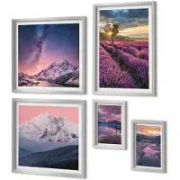 Coloray 4-Delige Schilderij Set - Natuurlandschappen met lavendelvelden en bergen - 50 x 50 cm, 20 x 30 cm en 40 x 60 cm - Wanddecoratie - Muurdecoratie - Woonkamer